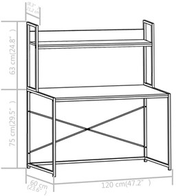 Secretária de computador 120x60x138 cm branco e carvalho