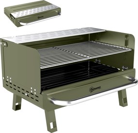 Outsunny Churrasqueira a Carvão Dobrável 52x37x31,8 cm com Grelha Ajustável Prateleira Lateral Dobrável e Bandeja Removível Verde | Aosom Portugal