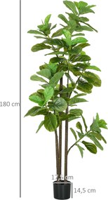 Conjunto de 2 plantas artificiais de figueira com 180 cm de altura de folhas de violino (Ficus Lyrata), e vaso Verdes