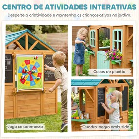 Casa Infantil para Exterior e Interior de Madeira com Balcão  Floreiras Quadro Janelas Alvo e 4 Bolas 142x120x141,5 cm Madeira
