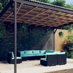 vidaXL 9 pcs conjunto lounge de jardim c/ almofadões vime PE preto
