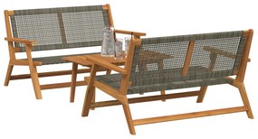 Conjunto de Cadeiras e Mesa - 3 Peças em Madeira de Acácia Maciça Cinz