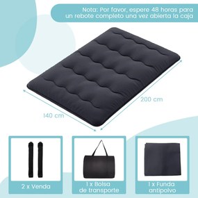 Colchão enrolável para o chão com capa lavável com bolsa de transporte 200 x 140 x 10 cm - preto
