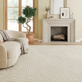 Tapete de sala 200 x 140 cm, tapete geométrico de pêlo espesso, macio e antiderrapante, creme