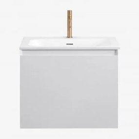 Conjunto De Móvel De Casa De Banho Suspenso Em Madeira Com Lavatório Integrado Macrae Branco & Sem Espelho & Dourado ↑20 - Sklum