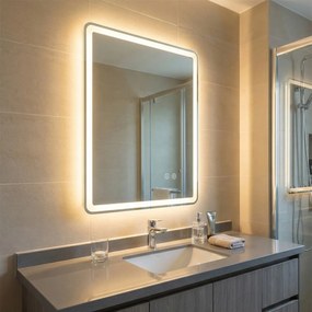 Espelho LED 80x60cm com luzes 3 cores antiembaciamento e luz regulável prateado