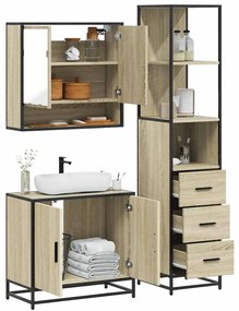 vidaXL 3 pcs conj. móveis casa banho derivados madeira carvalho sonoma