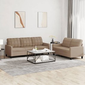3201382 vidaXL 2 pcs conjunto sofás c/ almofadões couro artif. cor cappuccino