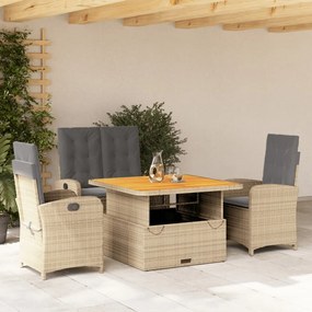 vidaXL 4 pcs conjunto de jantar p/ jardim c/ almofadões vime PE bege