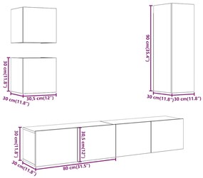 Conjunto de armário TV parede 5 pcs madeira carvalho artisiano