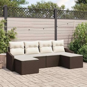 vidaXL Conjunto de Sofá de Jardim de 6 Peças com Almofadas Castanho Poli Rattan