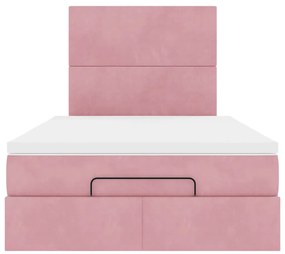 Estrutura de cama otomana com colchões 120x200 cm veludo rosa