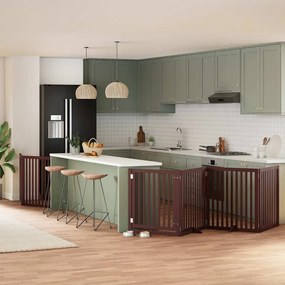 vidaXL Portão cães c/ porta dobrável 8 painéis 640 cm álamo castanho