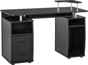 HOMCOM Secretária Computador Mesa PC Múltiplas Prateleiras 2 Gavetas Design Moderno 120x55x85 cm Preto Elegante | Aosom Portugal