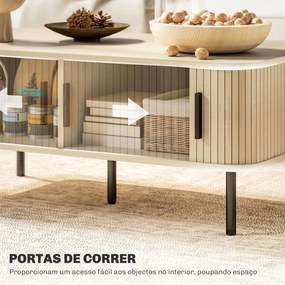 Mesa de Centro para Sala de Estar Mesa Auxiliar com 2 Portas de Correr 2 Compartimentos e Pés de Aço 100x55x40 cm Carvalho