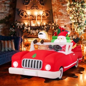 Pai Natal insuflável de 2,35 m e rena montada num carro vermelho com saco de presentes Decoração de jardim para as festas de Natal