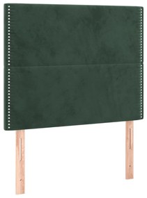 Cabeceira de cama c/ LED veludo 80x5x118/128 cm verde-escuro