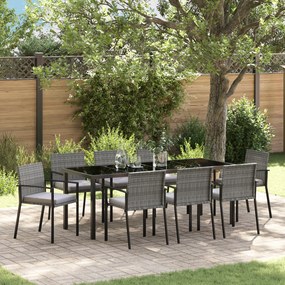 vidaXL Conjunto de Jantar 9 Peças Cinza Rattan Poliéster