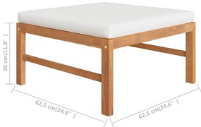 3 pcs conj. lounge de jardim c/ almofadões cor creme teca