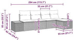 Conjunto de Sofá de Jardim em 5 Peças com Almofadas Rattan Poly Preto