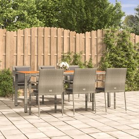 vidaXL 7 pcs conjunto de jantar p/ jardim c/ almofadões vime PE cinza