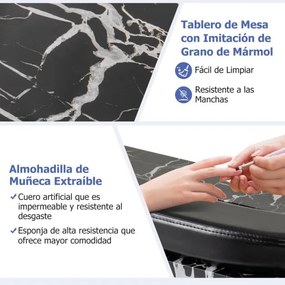 Mesa de manicure dobrável com aspirador de pó elétrico Luz LED 4 rodas com travão 90 x 40 x 77 cm Preta