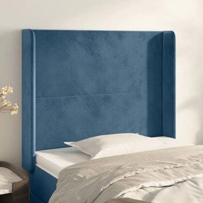 Cabeceira cama c/ abas veludo 83x16x118/128 cm azul-escuro