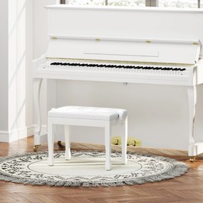 Banco de piano, banco de teclado com altura ajustável em madeira maciça, assento estofado, 64 x 35 x 45-55 cm, branco