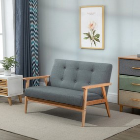 Sofá de 2 lugares de estilo escandinavo com braços, pés de madeira, 115  x 66,5  x 73 cm, cinzento