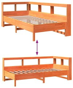 Cama com estante sem colchão 75x190cm pinho maciço castanho-mel
