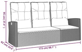 Banco de jardim reclinável com almofadões 173 cm vime PE preto