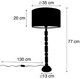 Candeeiro de mesa Art Déco ouro abajur veludo azul/ouro 35cm - TORRE Art Deco