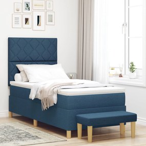 Cama Box Spring com Colchão e Banco Azul 90x190 cm Tecido