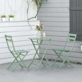 Conjunto de Móveis de Jardim Dobráveis Conjunto de 1 Mesa Redonda e 2 Cadeiras de Varanda com Estrutura de Aço Verde Escuro