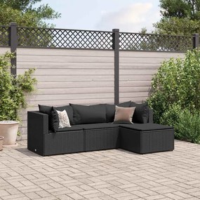 vidaXL 4 pcs conjunto lounge de jardim c/ almofadões vime PE preto