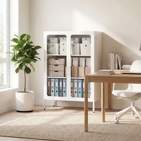 Armário de escritório 80 x 40 x 110 cm com 2 portas de vidro, 2 prateleiras ajustáveis, móvel de arrumação para escritório em aço, branco