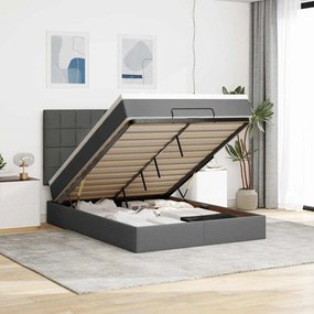 Estrutura de cama otomana com colchão 140x190cm cinzento escuro