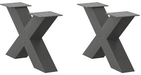 vidaXL Pés para mesa de centro em formato de X, 2 peças, antracite, 60x(30-31) cm, aço
