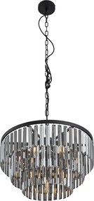 Lustre moderno preto com vidro fumê 9 luzes - Amel