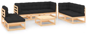 vidaXL 8 pcs conjunto lounge de jardim c/ almofadões pinho maciço