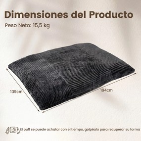 Puff-Cama 2 em 1, 194 x 139 x 19 cm, Capa Removível e Lavável, Cinzento-escuro