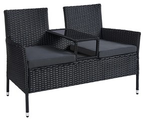 Sofá de jardim, varanda com mesa em poliratãn PE 65 x 131 x 84 cm preto-cinzento escuro