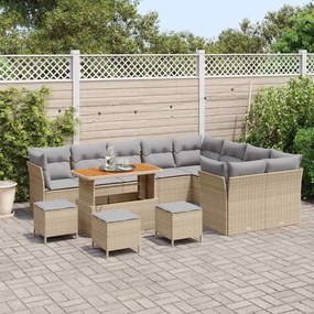 Conjunto de Sofás para Jardim vidaXL com Almofadas Bege Vime Poliéster