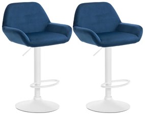 Conjunto de 2 bancos altos em veludo com estrutura branca 89-109 x 51 x 52 cm azul