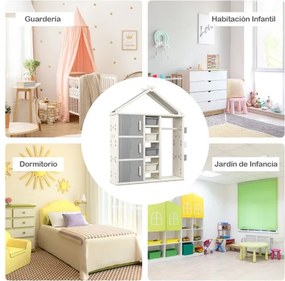 Guarda roupa para crianças, infantil 130 x 34 x 156 cm com caixa, prateleiras e cesto lateral Cinzento