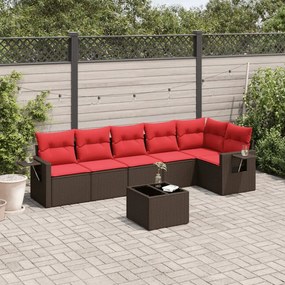 vidaXL 7 pcs conjunto de sofás jardim c/ almofadões vime PE castanho