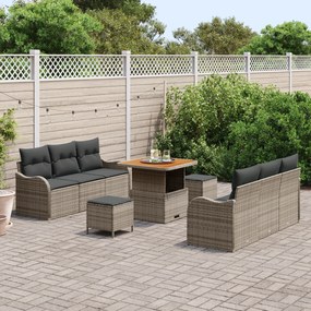 Conjunto de Sofá de Jardim vidaXL 9 Peças com Almofadas Cinza Poliratt