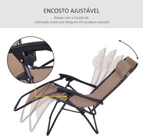 Espreguiçadeira dobrável de jardim Cadeira de gravidade zero Poltrona de praia relaxante Textilene Estrutura de aço Carga 150kg 90x65x110 cm Bege