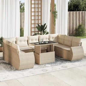 10 pcs conjunto de sofás p/ jardim com almofadões vime PE bege