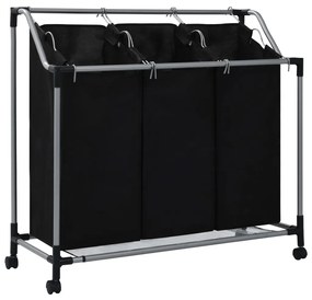 Separador de roupa suja com 3 sacos aço preto
